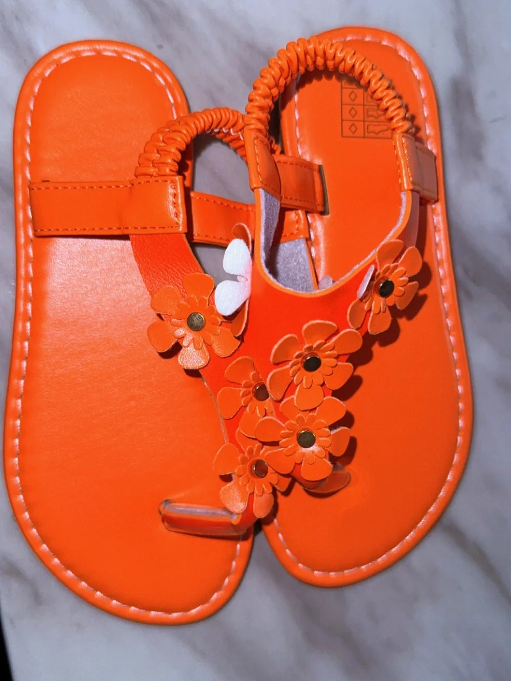 Girls Orange Floral Toe-Ring Sandals with Elastic Heel Strap